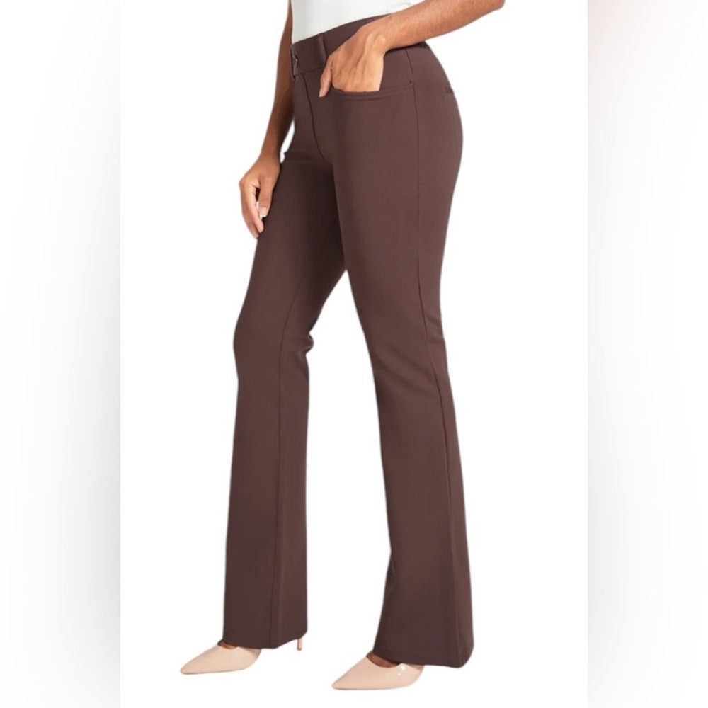 Betabrand Classic Dress Pant Yoga Pant Bootcut brown chevron print size 2XL